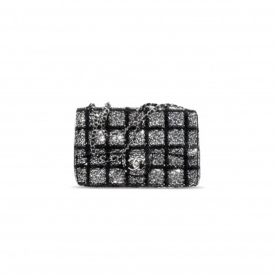 CHANEL MASTER BLACK AND SILVER STRASS CRYSTAL SMALL FLAP BAG AS4297 (20*10*7cm)